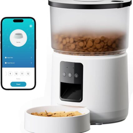 3L Automatic Cat Food Dispenser with Programmable Timer, 1-6 Meals a Day, with Sliding Lid and 10s Recording Function (Black)