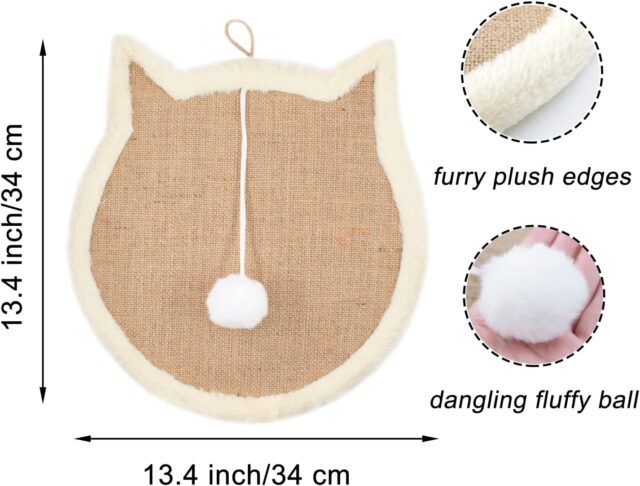 SnowTing Cat Head Scratching Pad Scratcher Sisal Mat with Plush Wall Mount or Floor Use - Image 2