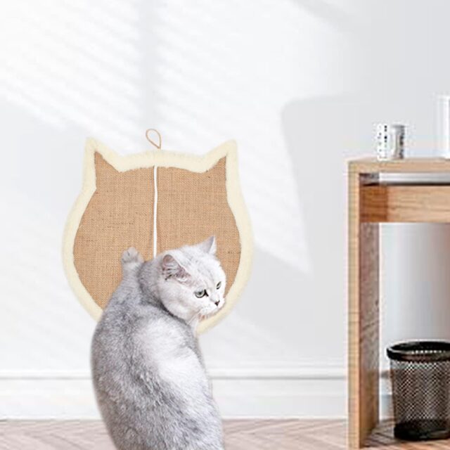 SnowTing Cat Head Scratching Pad Scratcher Sisal Mat with Plush Wall Mount or Floor Use - Image 4