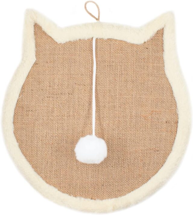 SnowTing Cat Head Scratching Pad Scratcher Sisal Mat with Plush Wall Mount or Floor Use