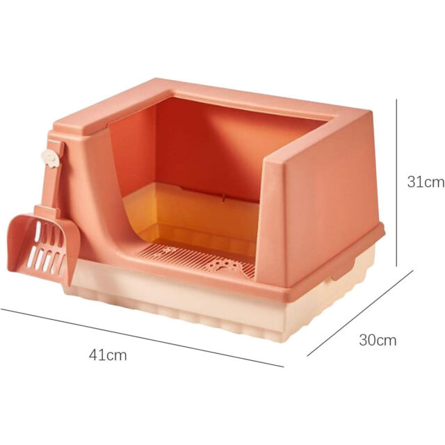 Cat Litter Box Litter Tray Bottom Detachable Semi Enclosed with Scoop Polished Interior Easy to Clean for Small Pets Leakproof Sturdy - Image 2