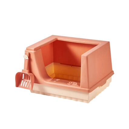 Cat Litter Box Litter Tray Bottom Detachable Semi Enclosed with Scoop Polished Interior Easy to Clean for Small Pets Leakproof Sturdy