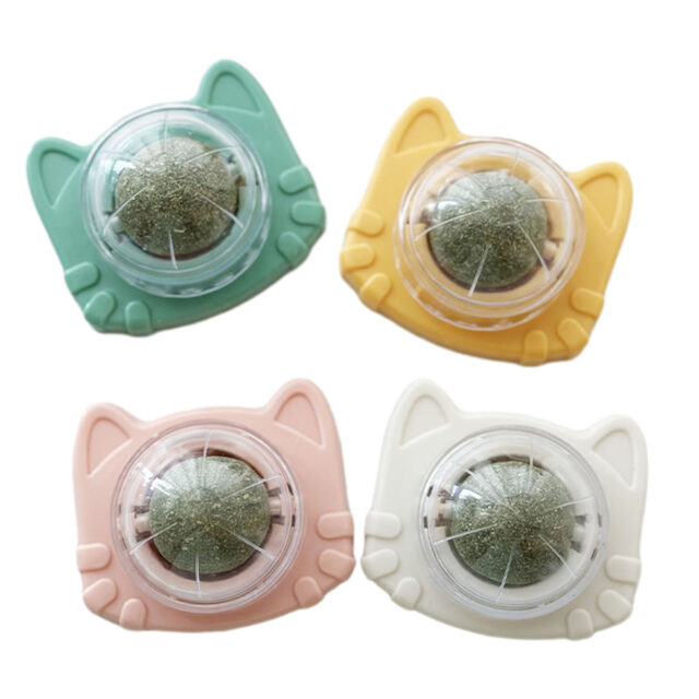 Catnip for Oral Health Wall Ball Stick-on Design Teeth Grinding Freshens Breath Cartoon Style Cat Toy - Image 4