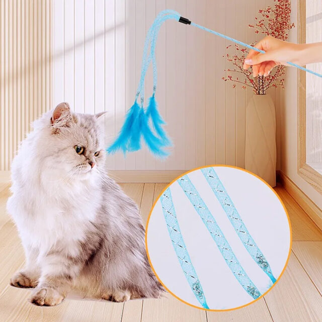 Elastic Tassel Teasing Long Handle with Feather Interactive Cat Toy - Image 3