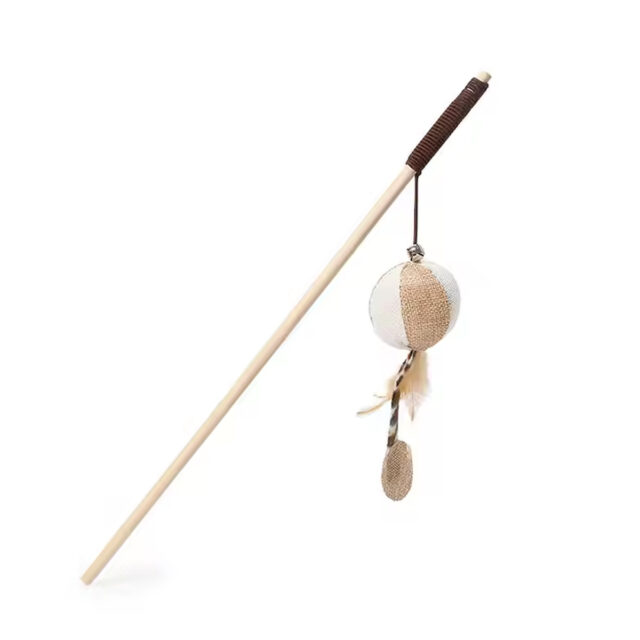 Natural Wood Cat Teaser Wand Toy with Teaser Refills for Cats - Image 2