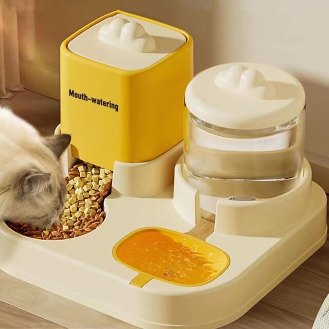 Cat Feeder and Water Dispenser, 2 in 1 Automatic Pet Waterer and Food Bowl, Pet Food Storage, Dry Food Bowl and Watering Supplies Dispenser for Indoor Small Medium Cats - Image 5