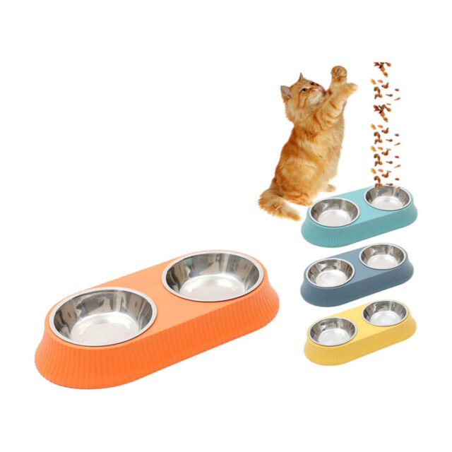 Double Bowl Detachable Stainless Steel Bowl, Pet Feeder for Cats and Small Dogs - Image 4