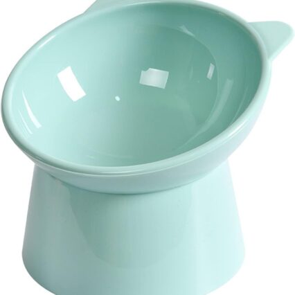 Two-eared elevated cat bowl, tilted anti vomiting pet feeder with diagonal neck protection, non slip plastic dog and cat food/water bowl