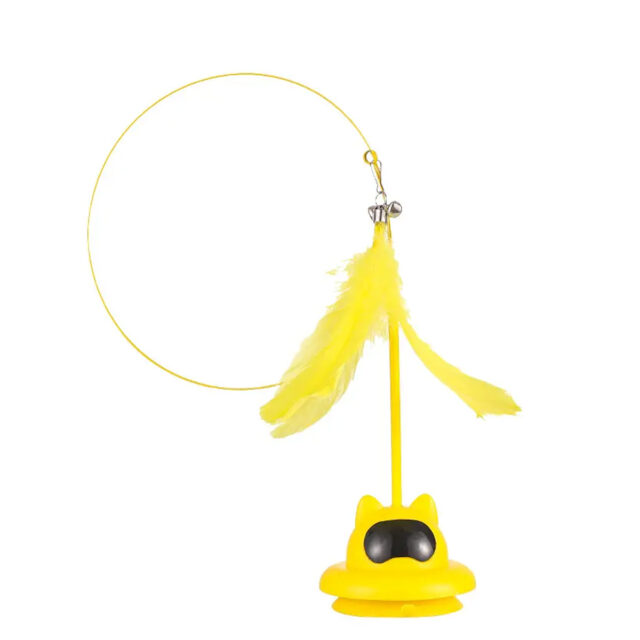 Holding Suction Base Stimulating Exercise Toy With Bell Natural Realistic Bird Feathers Wand Toys for Cats