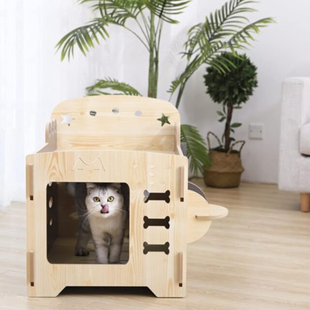 Multiple Levels Cat Bed, Pet Bunk Bed for Small Cats, Multifunctional Indoor Wooden Pet Multi-Level Apartment, 60 x 45 x 55 cm - Image 2