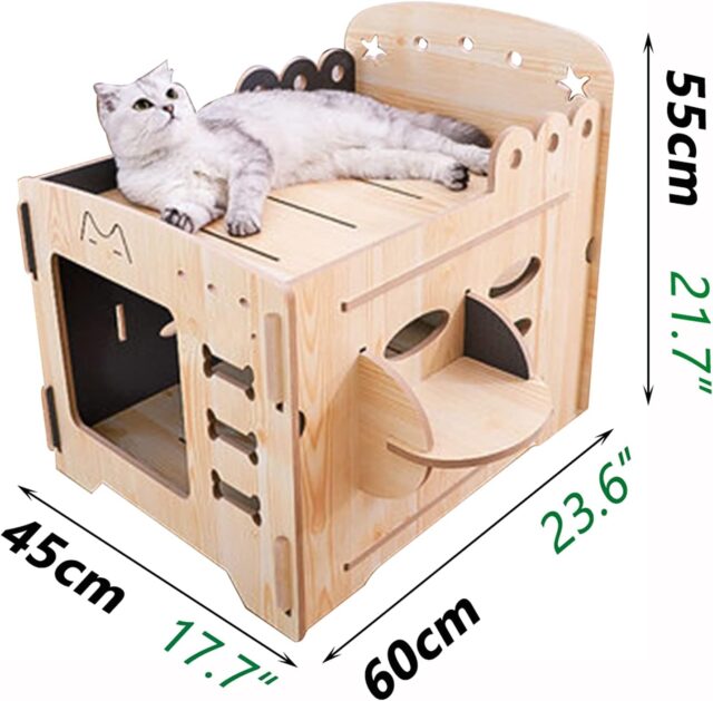 Multiple Levels Cat Bed, Pet Bunk Bed for Small Cats, Multifunctional Indoor Wooden Pet Multi-Level Apartment, 60 x 45 x 55 cm - Image 6