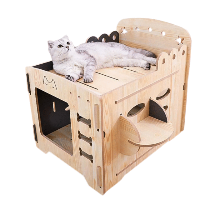 Multiple Levels Cat Bed, Pet Bunk Bed for Small Cats, Multifunctional Indoor Wooden Pet Multi-Level Apartment, 60 x 45 x 55 cm