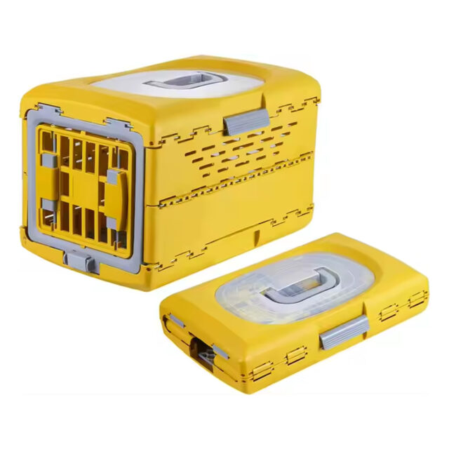 Collapsible Portable Dog Cat Crate Pet Carrier Cage (Yellow, Small) - Image 2