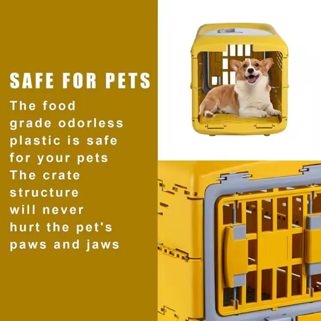 Collapsible Portable Dog Cat Crate Pet Carrier Cage (Yellow, Small) - Image 3