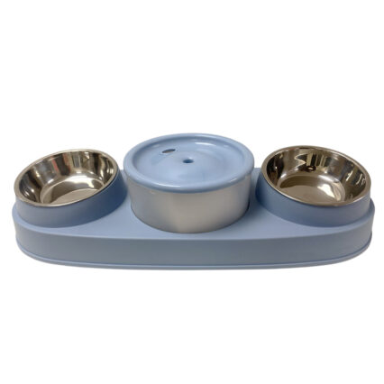 Automatic Water Dispenser Cat Bowl Set with Dual Stainless Steel Bowls, Elevated Slanted Design, Plastic Material for Cats and Small Dogs