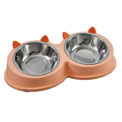 Stainless Steel Double Dog Food And Water Bowls Set With Rubber Base Suitable For Cats And Small Dogs
