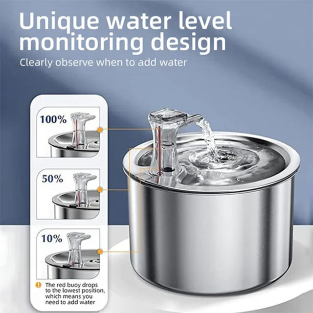 Stainless Steel Smart Pet Water Fountain features a 2L capacity, food-grade stainless steel design - Image 2