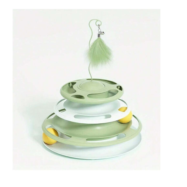 UFO Shape With Double Layer Rotating Disc Treat Dispenser Toy for Cats