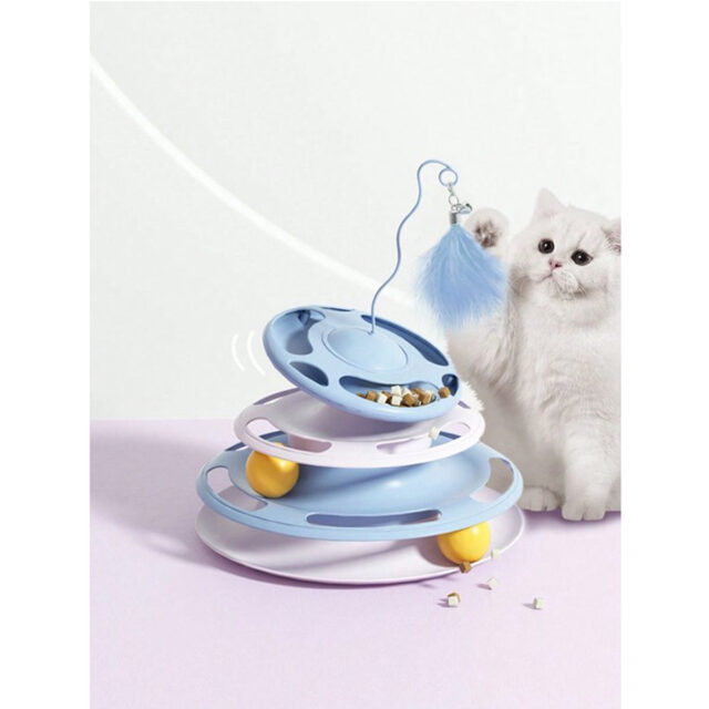 UFO Shape With Double Layer Rotating Disc Treat Dispenser Toy for Cats - Image 5