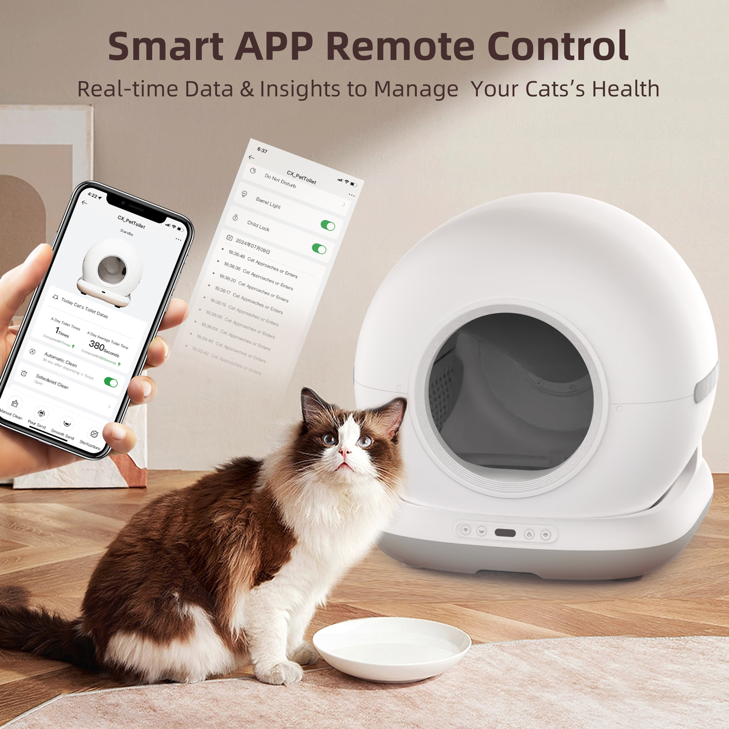 CB002 Smart Automatic Cat Toilet with Camera Remote Control with APP, 72 L Container, 7 L Bin (Grey) 1 CB002 Smart Automatic Cat Toilet with Camera Remote Control with APP, 72 L Container, 7 L Bin (Grey)
